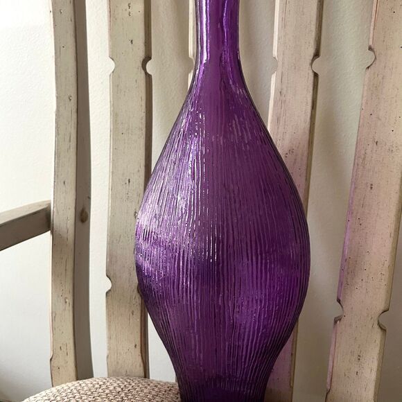 Amethyst Ribbed Glass Statement Bottle Vase Handmade Spain Vidrios San Miguel - Picture 2 of 6